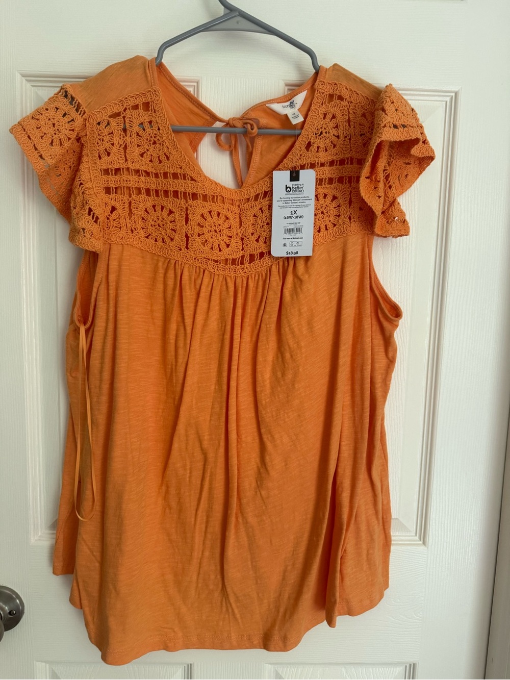 Terra & Sky Orange Crochet Yoke Tie-Back Camisole